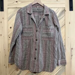 Large Free People button down cotton top with a crinkle texture